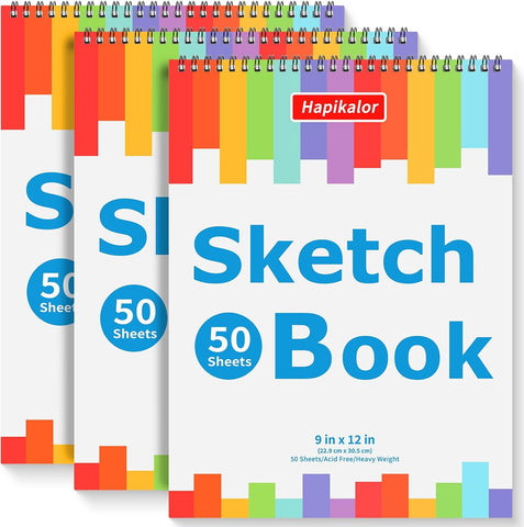 9" x 12" Journal Kit, 3-Pack 50 Sheets Spiral Bound Diary, Art Sketch Book