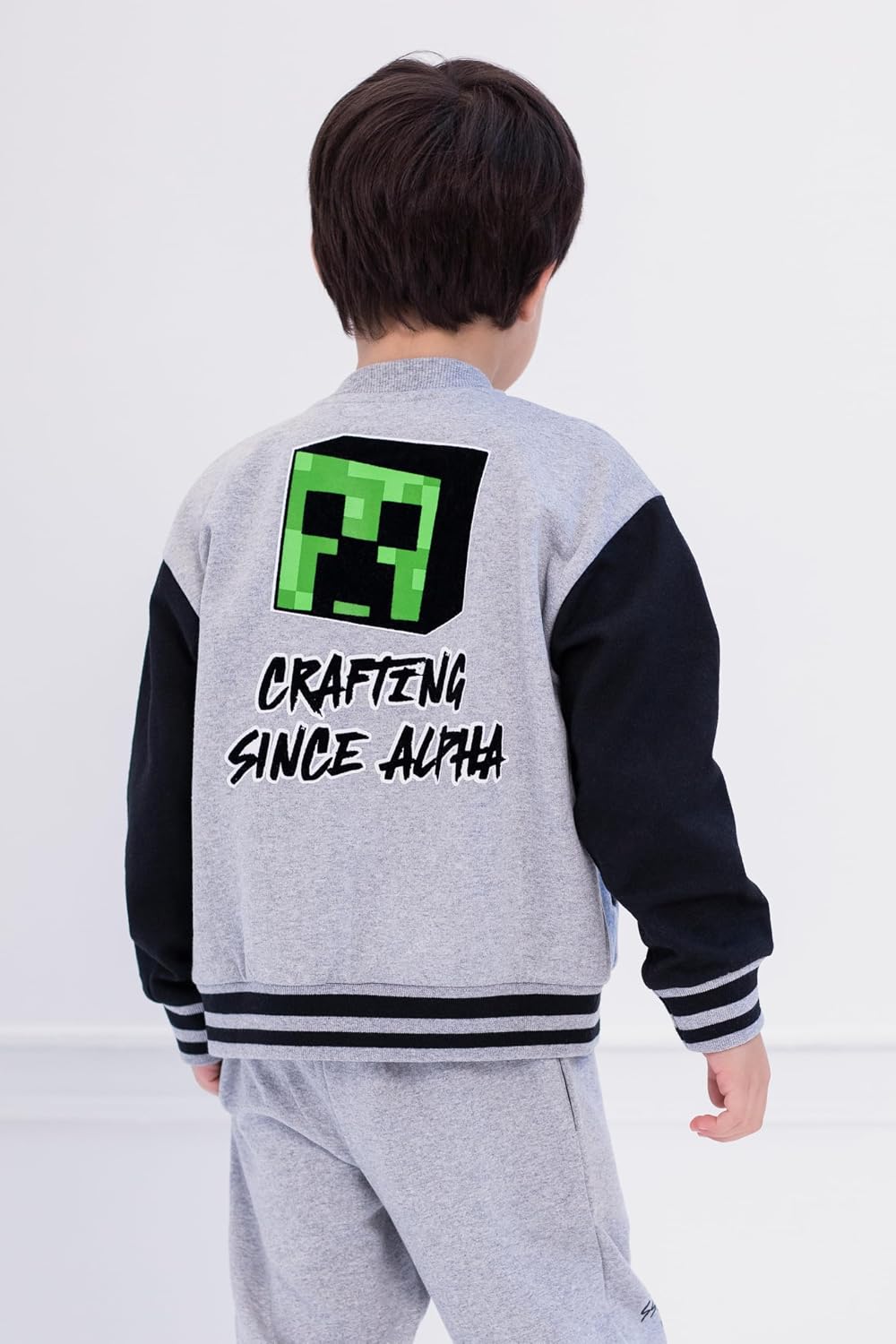 Minecraft Fleece Varsity Bomber Jacket and Jogger Pants Outfit Set Little Kid to Big Kid Sizes (4-18-20)