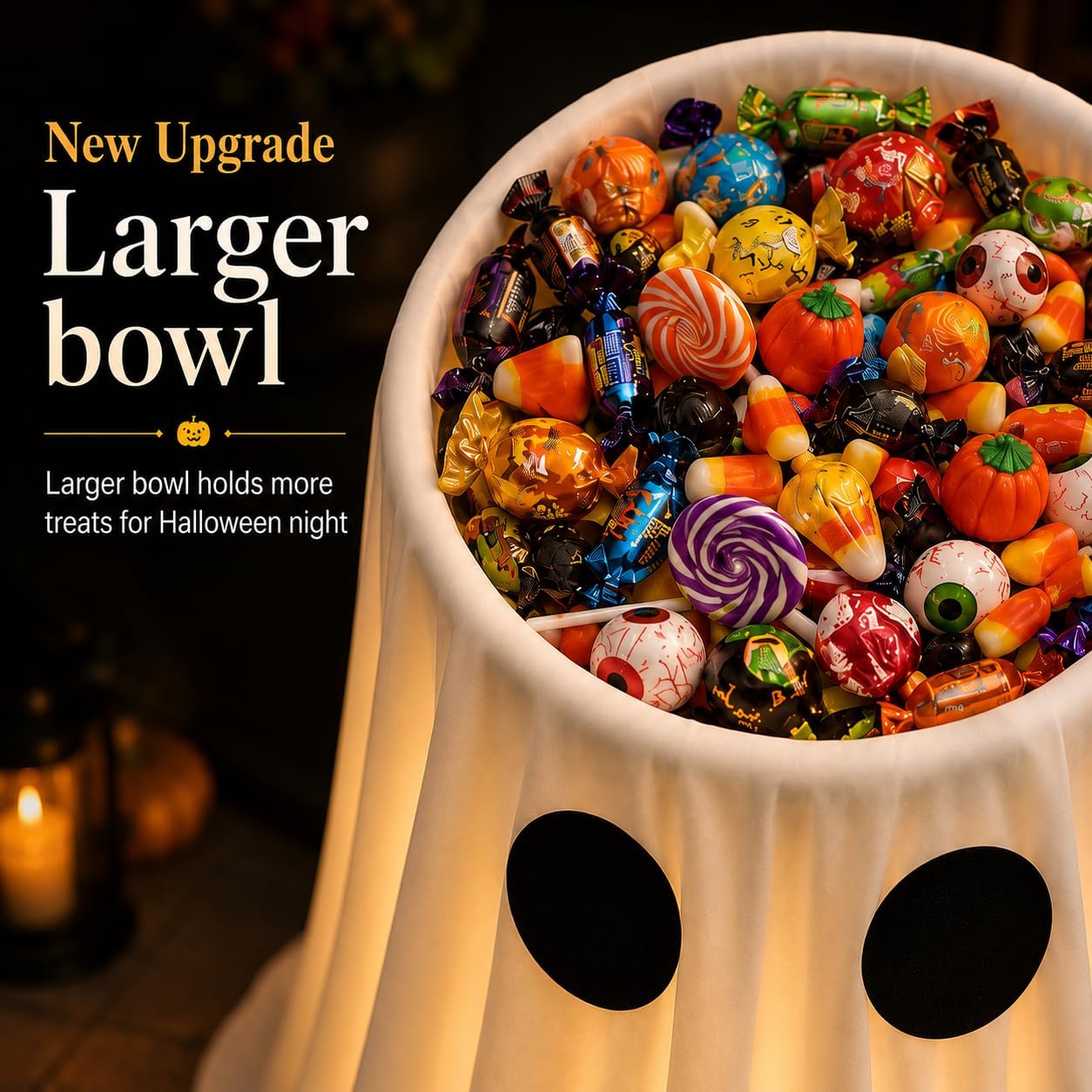 30 in Large-Capacity Lighted Halloween Ghost Candy Bowl with Timer Remote