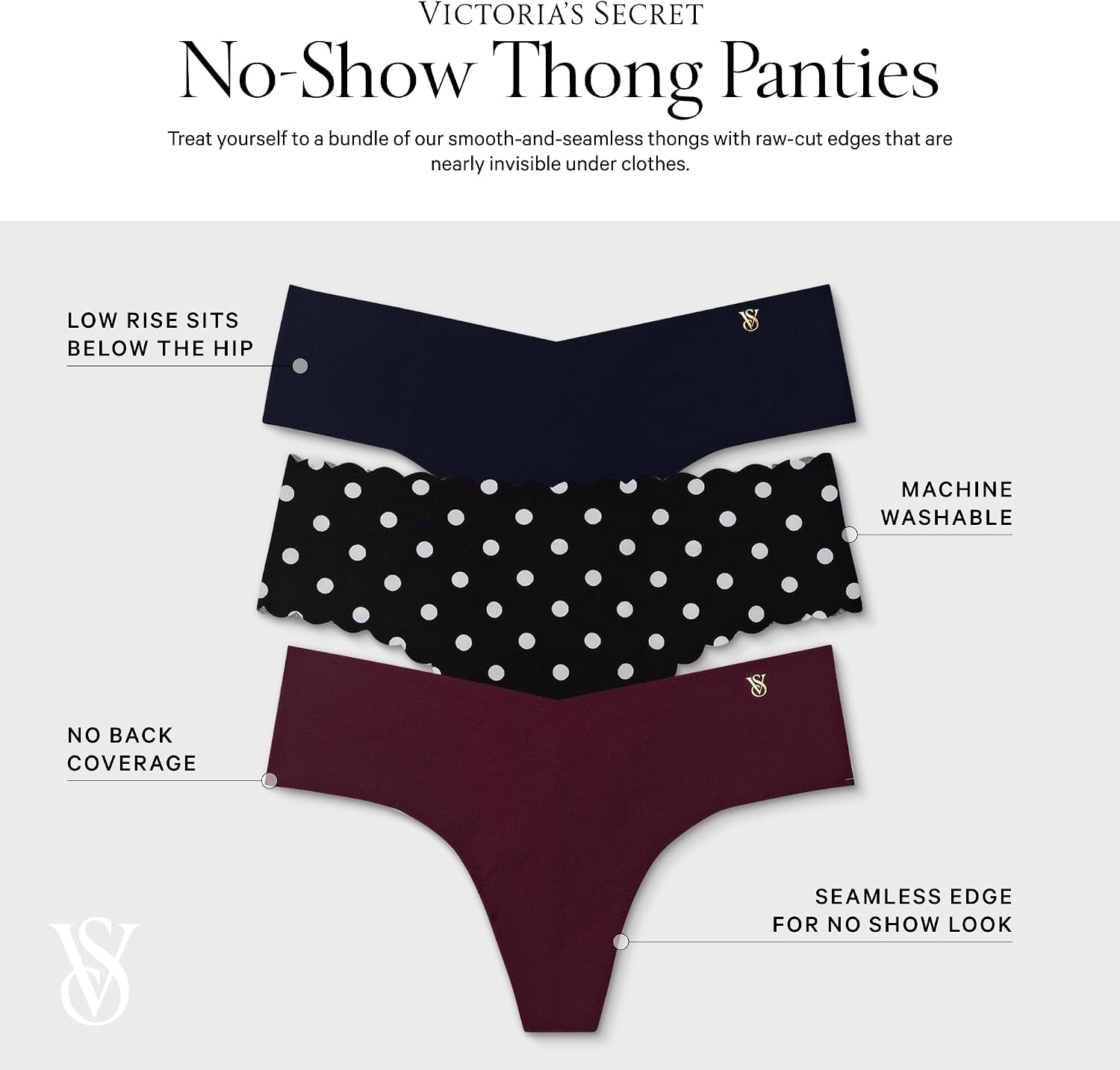 Victoria's Secret Women's No-Show Thong Panties, Underwear Pack