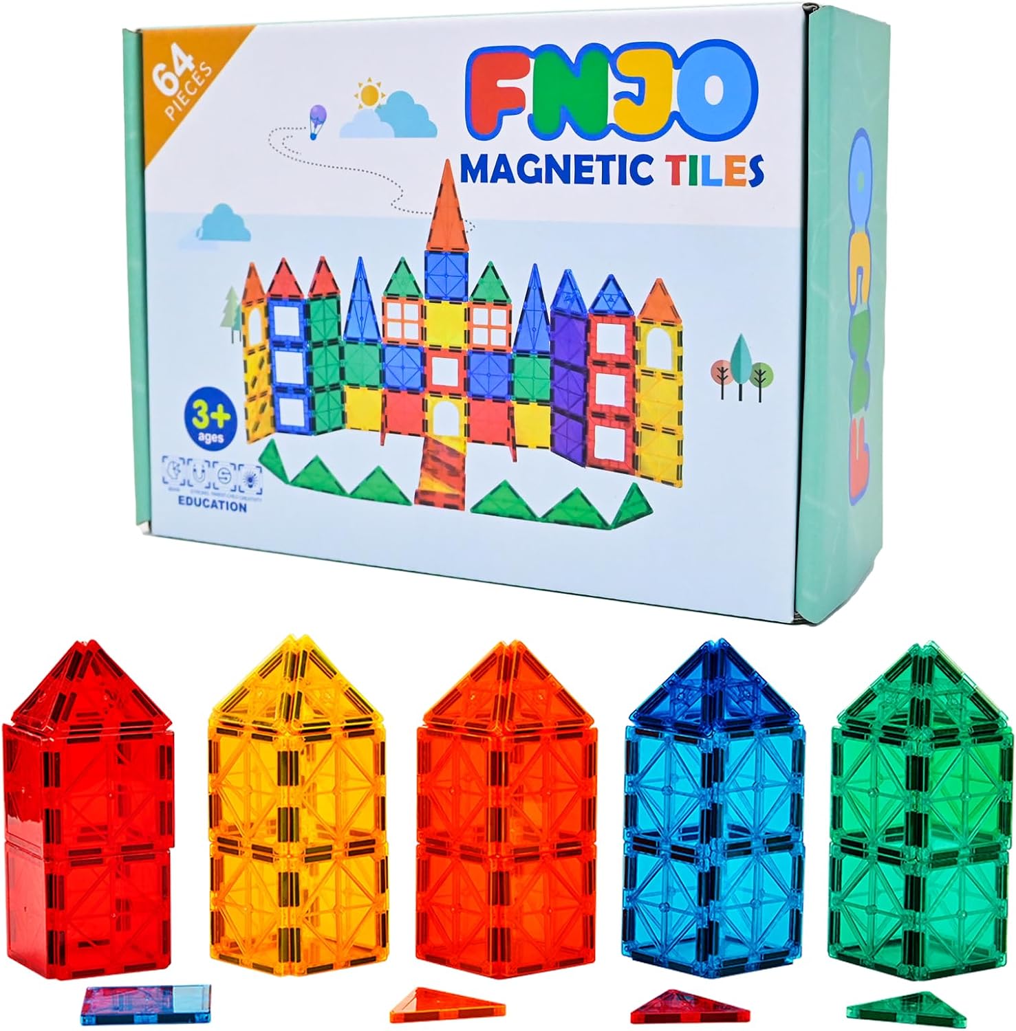 FNJO Magnetic Tiles, 52 PCS Magnet Building Set, Magnetic Building Blocks,Construction STEM Toys for Kids