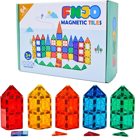 FNJO Magnetic Tiles, 52 PCS Magnet Building Set, Magnetic Building Blocks,Construction STEM Toys for Kids