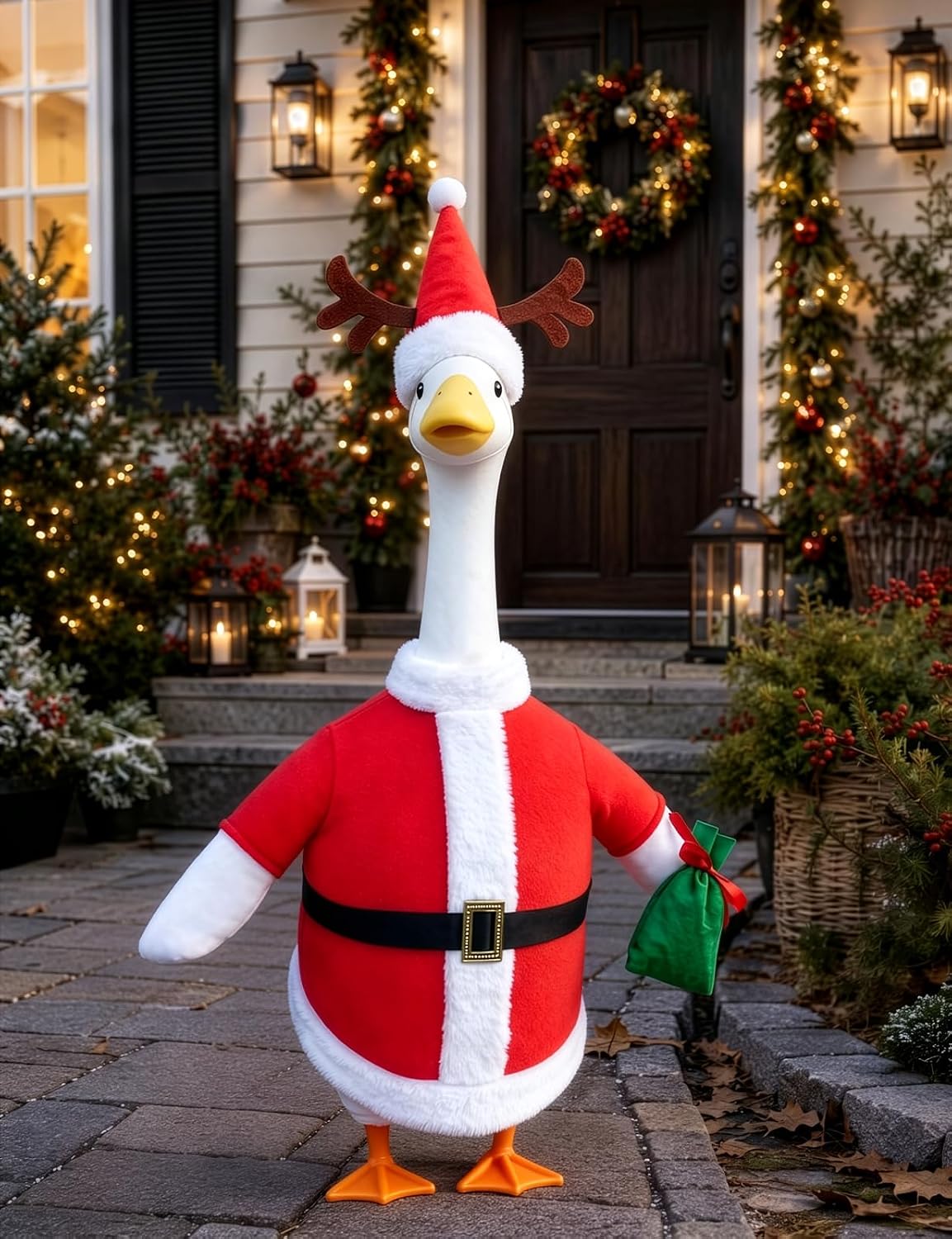 Christmas Santa Porch Goose Outfit, Holiday Porch Goose Outfits for 23 Inch Statue, Outdoor Lawn Garden Patio Winter Decor, Funny Xmas Gift for Goose Lovers
