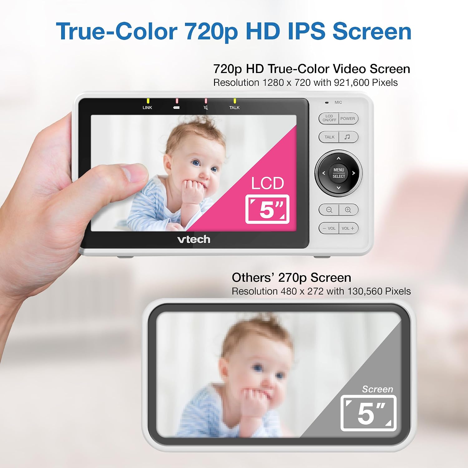 VTech Smart WiFi Baby Monitor – See Your Baby at Home or from Anywhere, Free App, 1080p Camera, 5" Screen, Pan-Tilt-Zoom, Night Vision, Two-Way Talk | VM901
