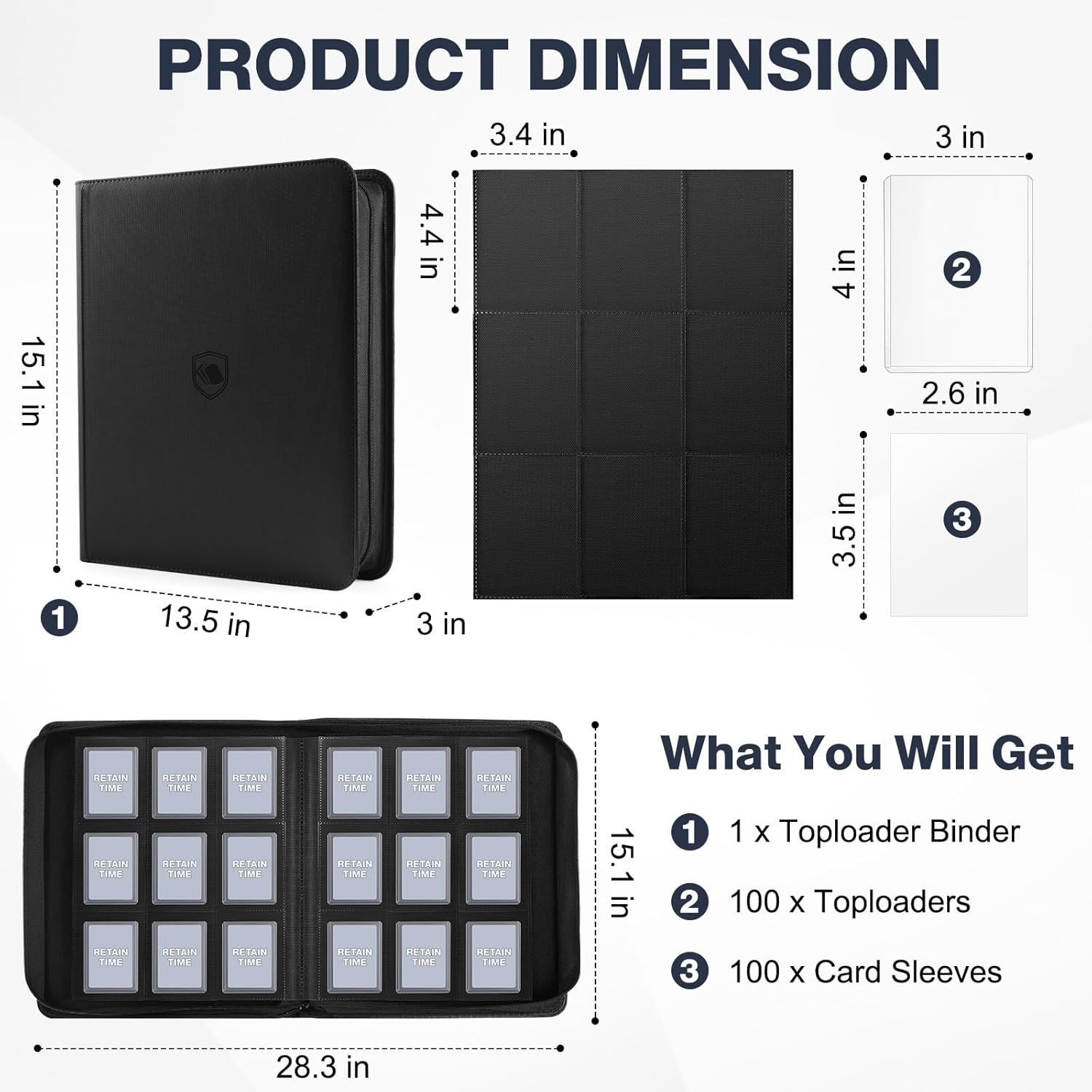Top Loader Binder 9 Pocket, Holds 360 Toploaders, 100 Toploaders INCLUDED