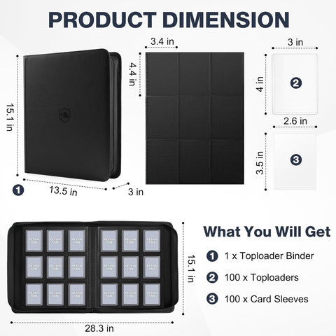 Top Loader Binder 9 Pocket, Holds 360 Toploaders, 100 Toploaders INCLUDED