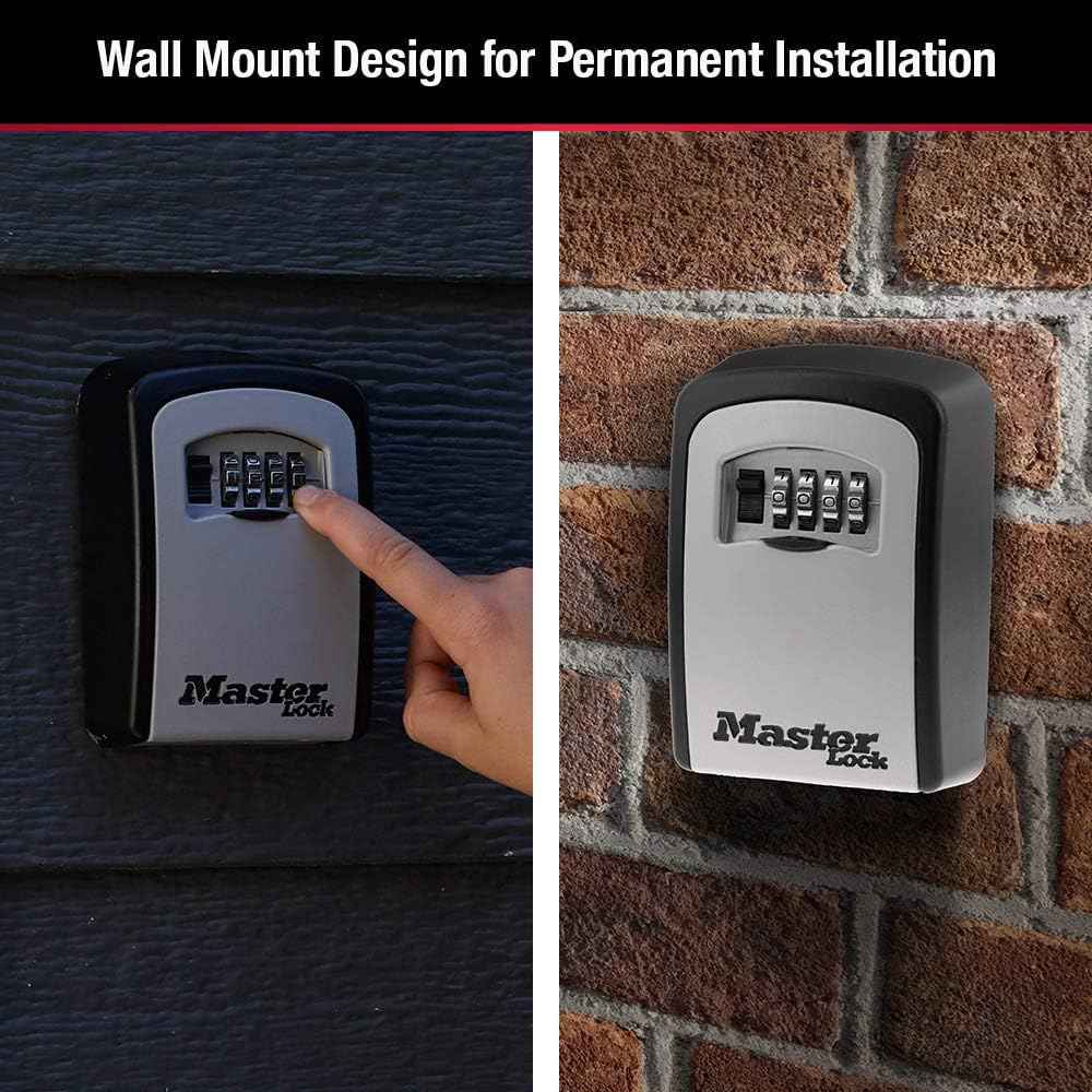 Master Lock Combination Wall Mount Key Lock Box Holds 5 Keys, Black, 5401EC | Wall Mounted Key Lock Box For Realtors, Landlords, Property Managers For Secure Key Storage, Resettable 4-digit Code