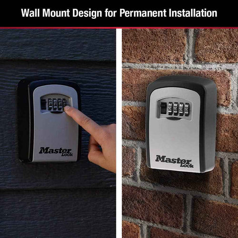 Master Lock Combination Wall Mount Key Lock Box Holds 5 Keys, Black, 5401EC | Wall Mounted Key Lock Box For Realtors, Landlords, Property Managers For Secure Key Storage, Resettable 4-digit Code