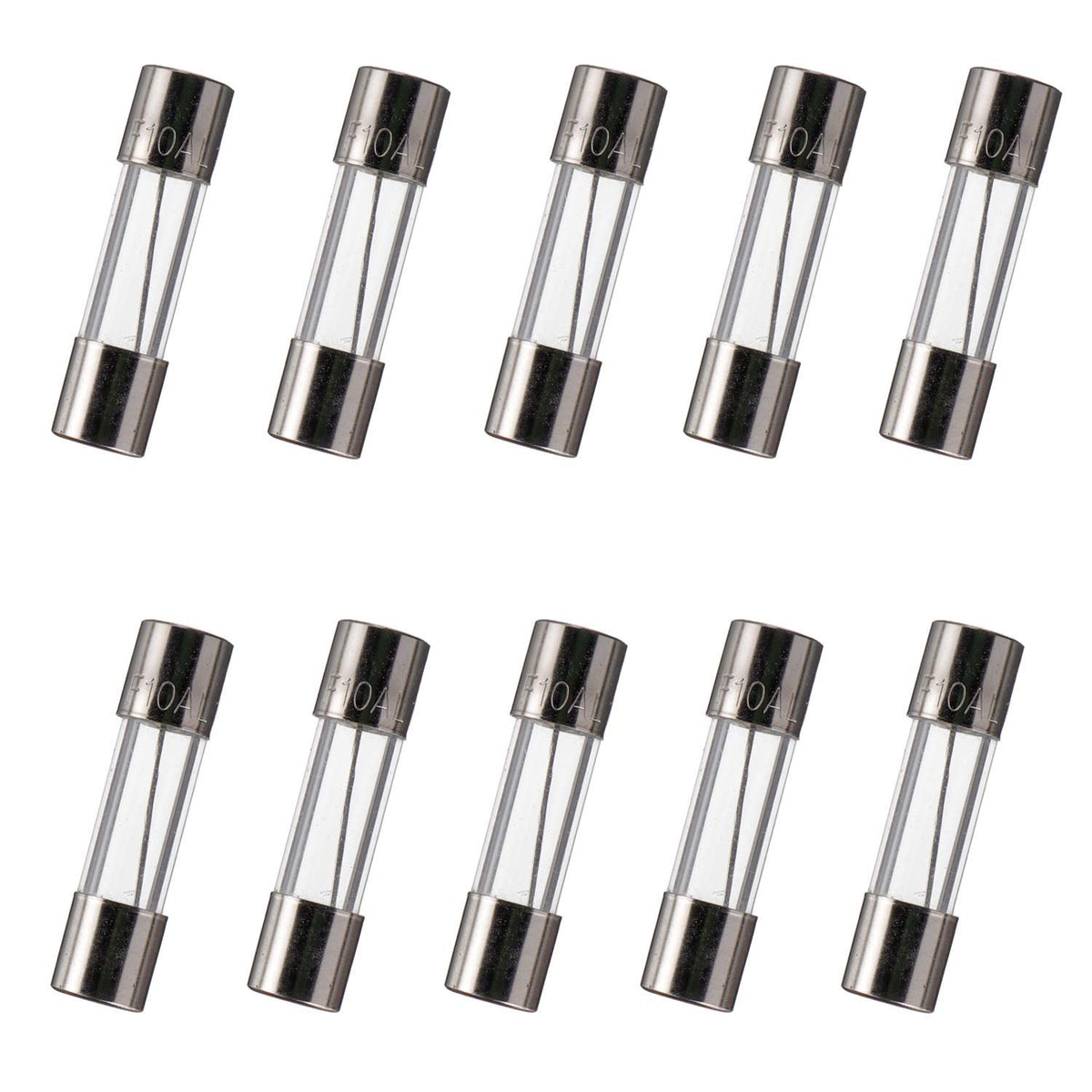 BOJACK 5x20 mm 10 A 10 amp 125 V 125 Volt 0.2x0.78 Inch F10AL125V Fast-Blow Glass Fuses (Pack of 10)