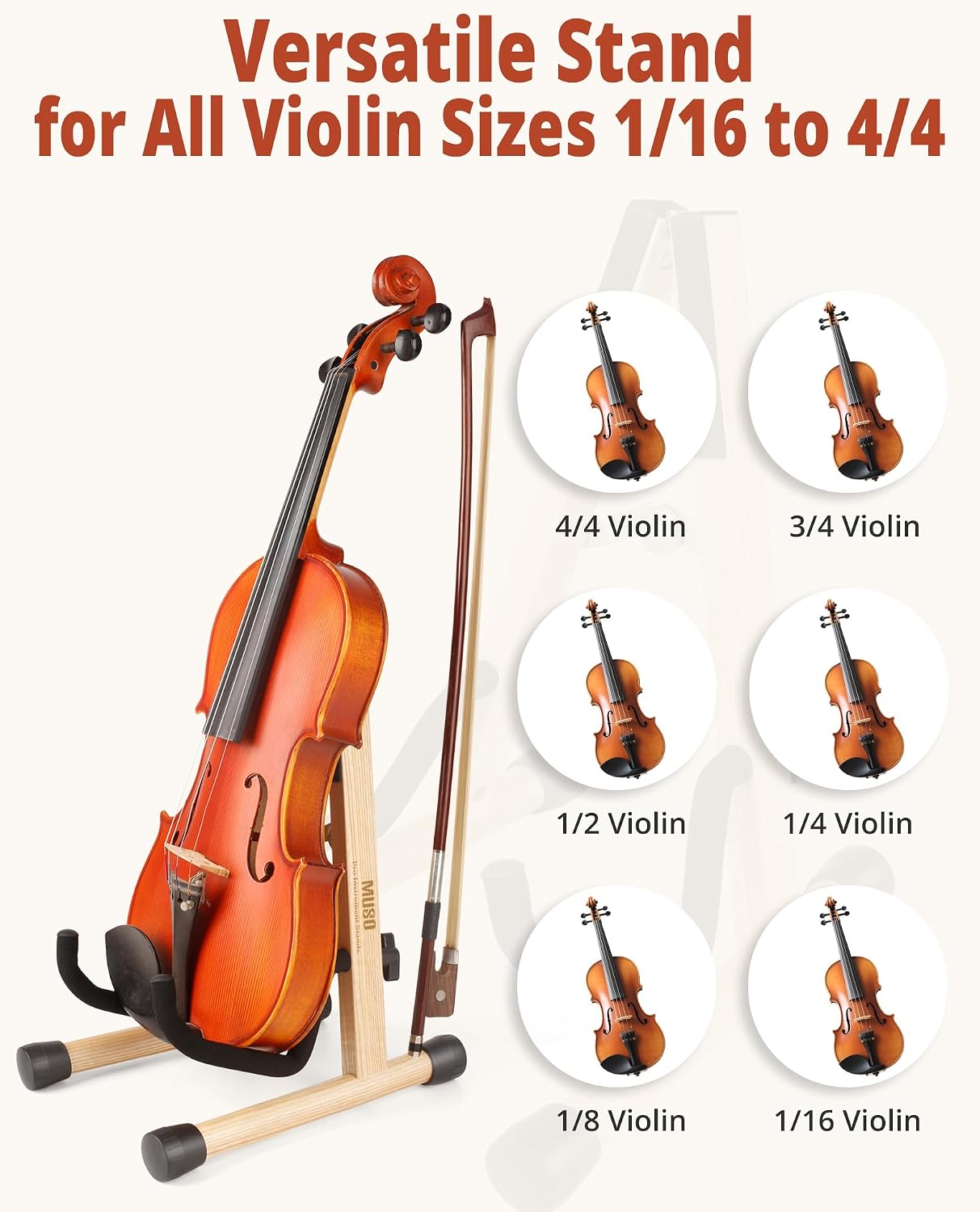 MUSO Wood Violin Stand with bow holder, Ukulele Stand, Wooden Stand for Mini Small Guitars, Banjo and Mandolin