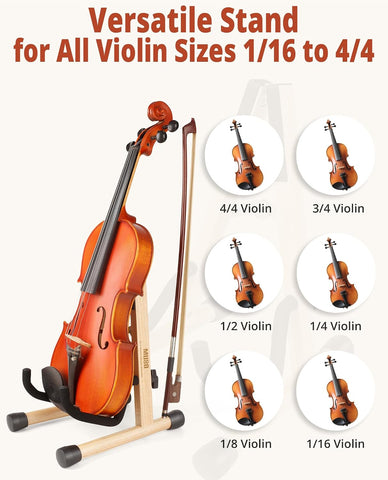 MUSO Wood Violin Stand with bow holder, Ukulele Stand, Wooden Stand for Mini Small Guitars, Banjo and Mandolin