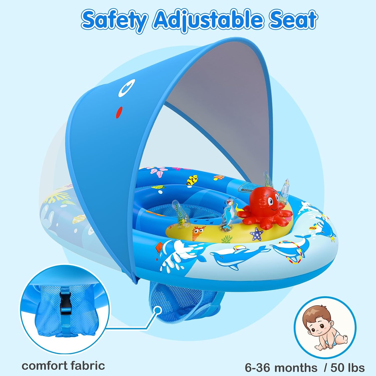 EZIGO Baby Pool Float Canopy UPF50+, Kids Floats for 6-36 Months Boys Girls