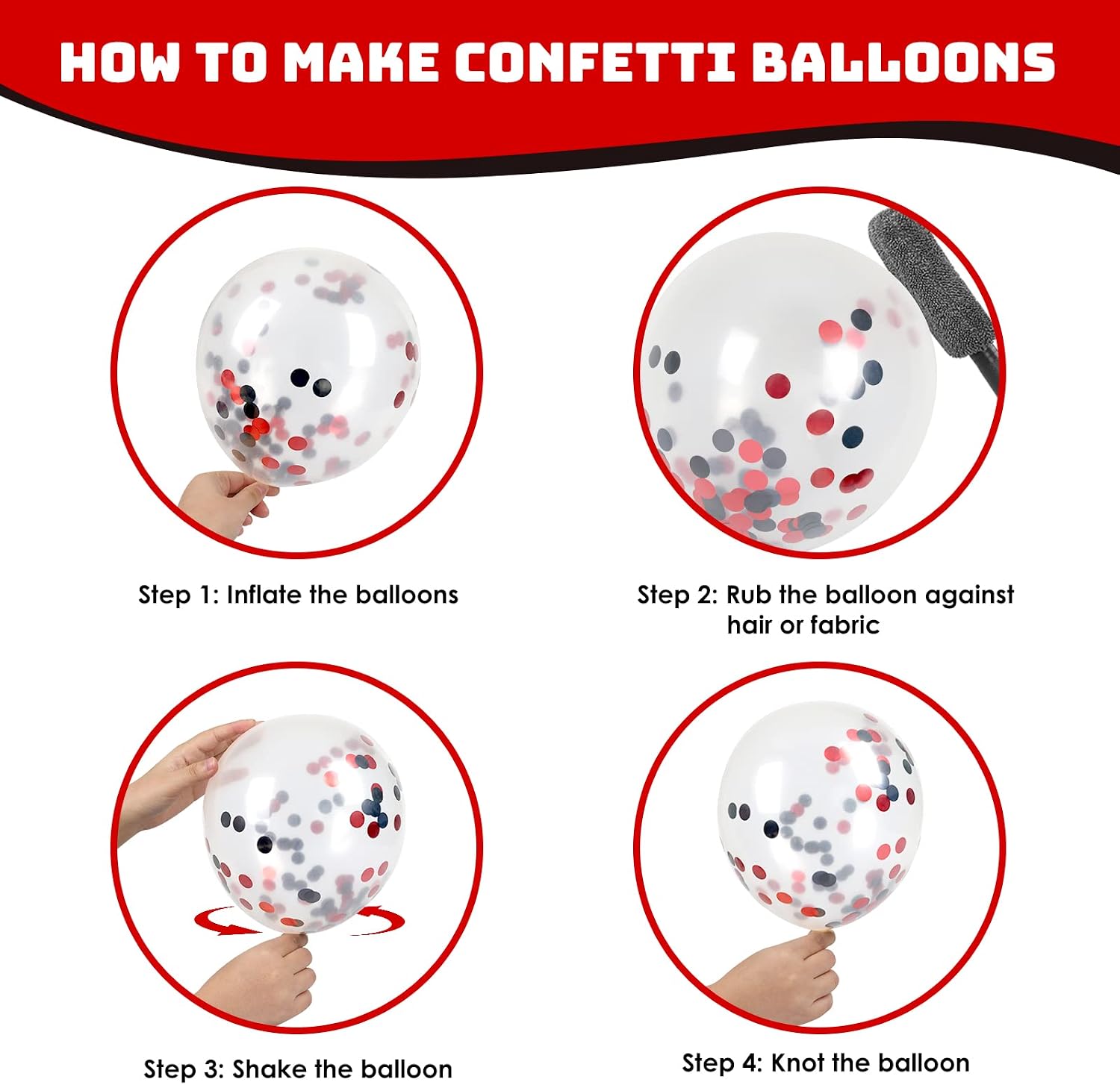 RUBFAC Red and Black Balloons Graduation Decorations Kit, White and Confetti Balloon 65pcs 12in, Party Balloons for Birthday, Stranger Things or Casino Theme Party Decorations