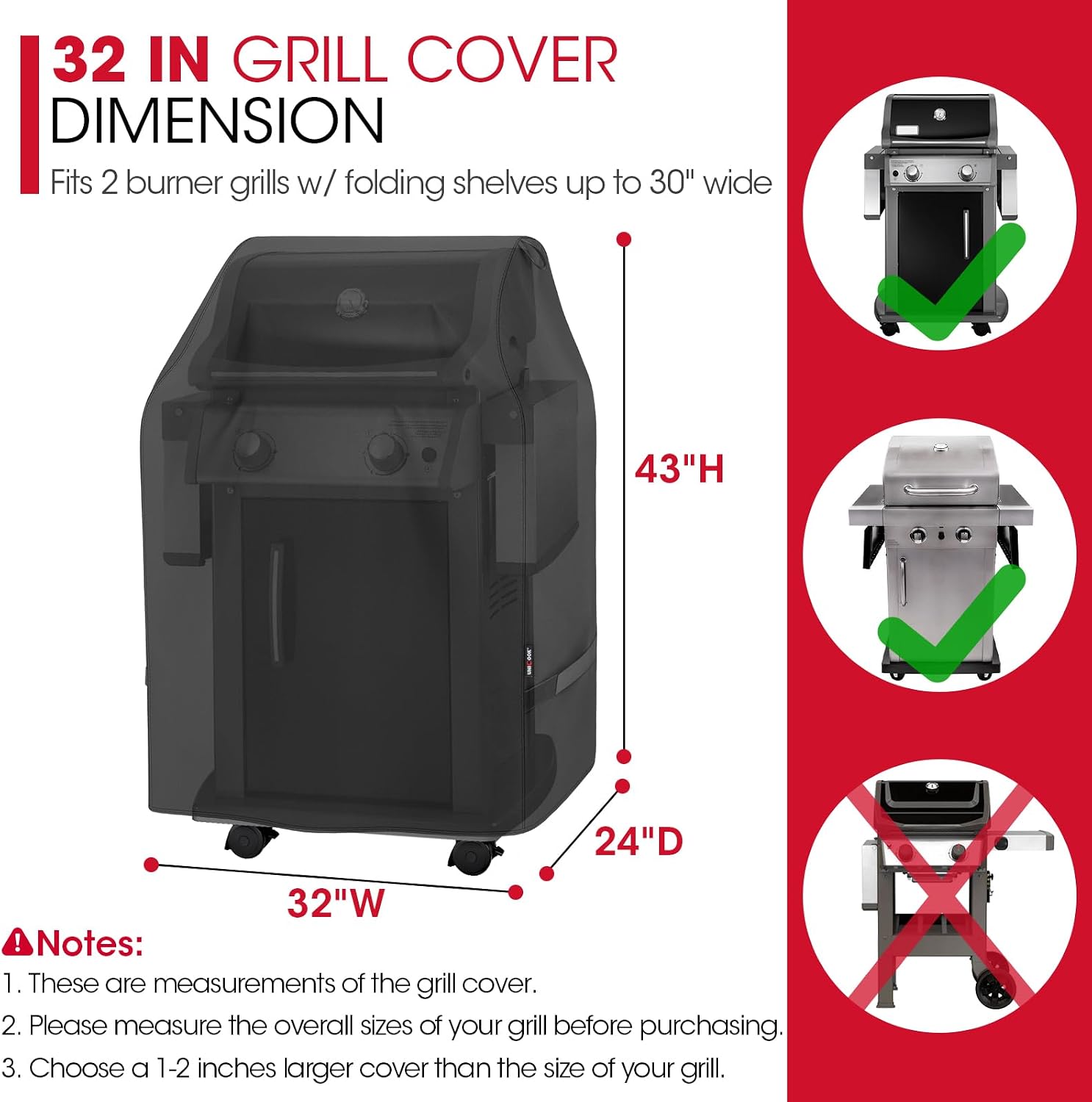 Unicook 32 Inch Small Grill Cover for Outdoor Grill Heavy Duty Waterproof