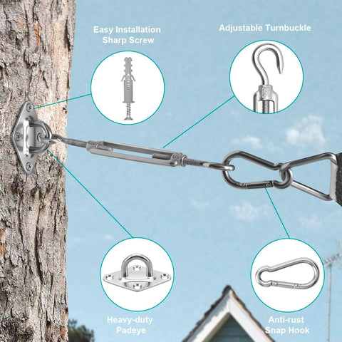 Sun Shade Sail Hardware Kit 6 Inch for Rectangle & Triangle Shade Sail Install, Stainless Steel Shade Sail Fixing Accessories for Outdoor Patio Canopy Garden, Heavy Duty Awning Attachment Set (44 Pcs)