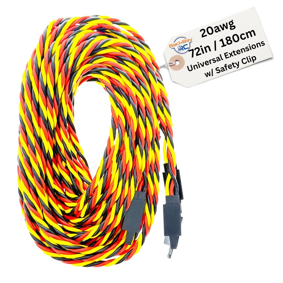 BackBayRC - 72in 20awg Male/Female w/Clip Universal Servo Extension - 5 Pack