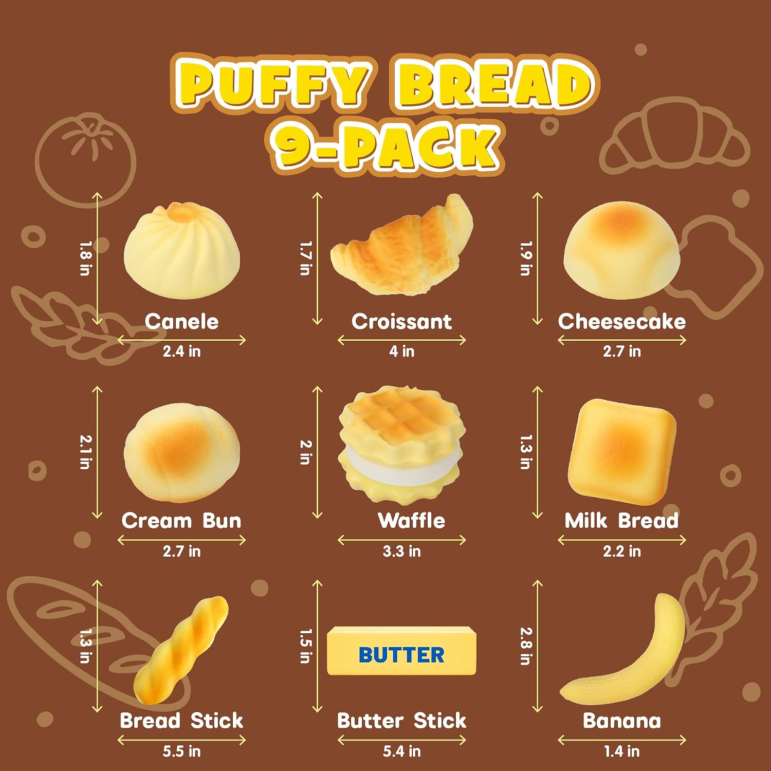 Recheel Butter Squishy Toys, 9 Pack Slow Rising Food Squishies Set