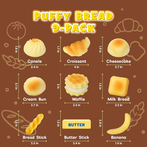 Recheel Butter Squishy Toys, 9 Pack Slow Rising Food Squishies Set