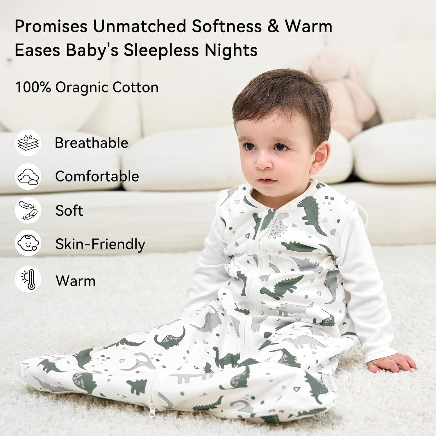 Unnivoll Baby Sleep Sack 0-6 Months 100% Organic Cotton 1.0 TOG