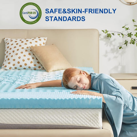 SINWEEK Mattress Topper 5-Zone Memory Foam Mattress Topper Pressure Relieve Soft Mattress Pad, CertiPUR-US Certified, 1.5 Inch Twin Size, Blue