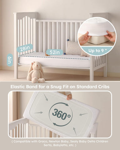 Yoofoss Waterproof Crib Mattress Protector Sheets Fitted 2 Pack 52''x28''