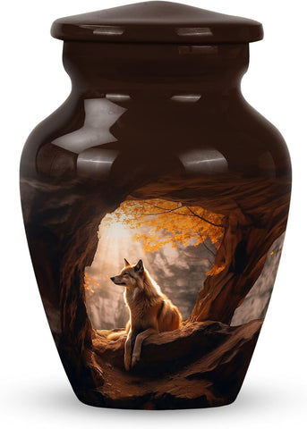 Wolf Small Urns for Human Ashes Male -Cremation Urn for Ashes Adult Female