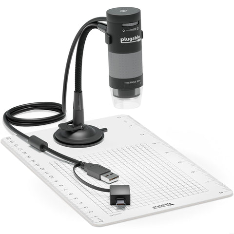 Plugable Digital Microscope with Flexible Arm Observation Stand Compatible with USB and USB-C Windows, macOS, ChromeOS, iPad (USB C), Android, Linux Systems (2MP, 250x Magnification)