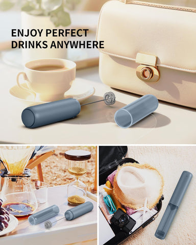 CIRCLE JOY Rechargeable Milk Frother Handheld, Dual Ring Electric Coffee Frother, Portable Hand Frother Wand Drink Mixer for Matcha Lattes Cappuccino, Kitchen Gifts, Blue