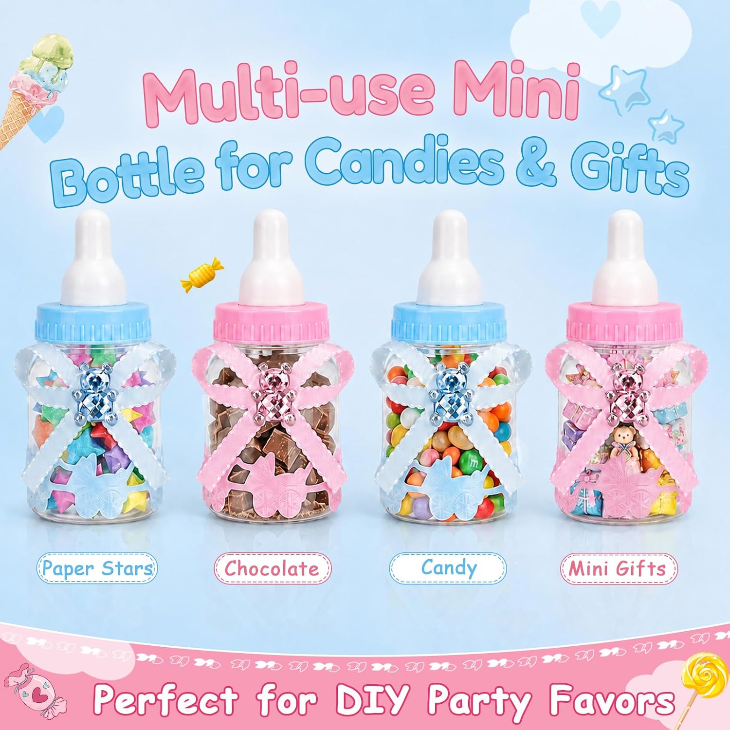 24Pcs 3.5" Baby Bottle Candy Boxes+ 6 Artificial Roses Baby Shower Favors