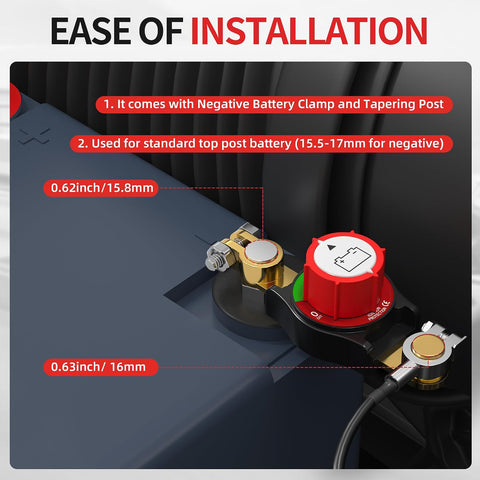 Joinfworld Top Post Battery Disconnect Switch 12V-48V Battery Kill Switch Negative On/Off Battery Switch for Cars, Vehicles, RVs and Boats