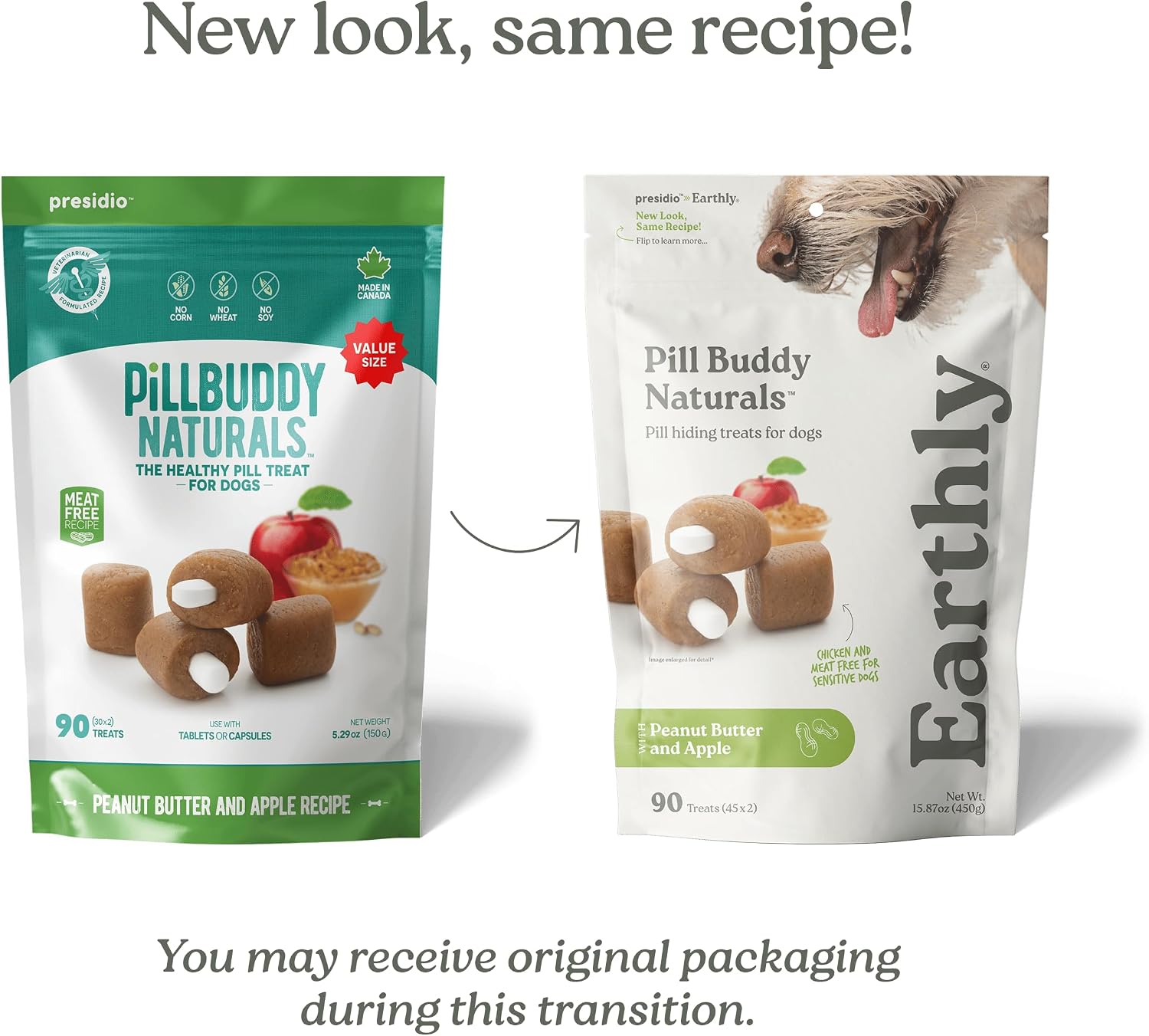 Presidio Earthly Pill Buddy Naturals - PB & Apple Recipe Pill Hiding Treats for Dogs - Make A Perfect Pill Concealing Pocket Or Pouch for Any Size Medication - 90 Servings