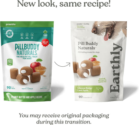 Presidio Earthly Pill Buddy Naturals - PB & Apple Recipe Pill Hiding Treats for Dogs - Make A Perfect Pill Concealing Pocket Or Pouch for Any Size Medication - 90 Servings