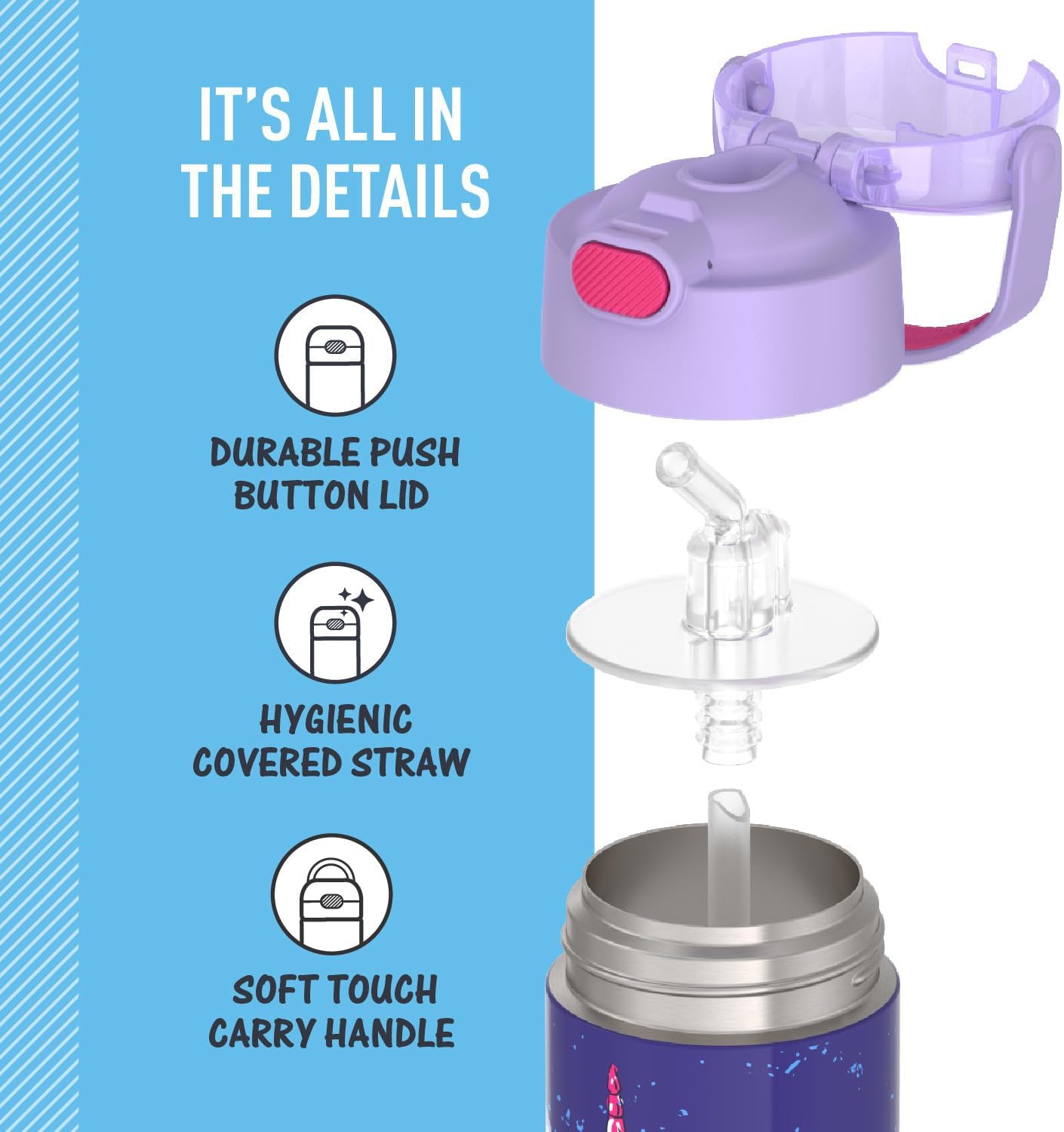 THERMOS FUNTAINER Water Bottle with Straw, 12oz, Cool Caticorns