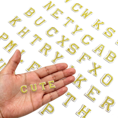 130PCS Iron on Letters Patches, 0.7inch Small Embroidered Letters Patches 5 Sets from A to Z for Clothing, Hat, Backpack - 0.7in Gold