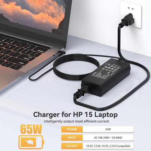 65W 45W Laptop Charger for HP Model 15: 15-dy, 15-dq, 15-da, 15-db, 15-dw, 15-f, 15-ef, 15-ab, 15-ac, 15-af, 15-an, 15-au, 15-aw, 15-ay, 15-ba, 15-bn, 15-bk, 15-br, 15-bs, 15-bw Series Power Supply