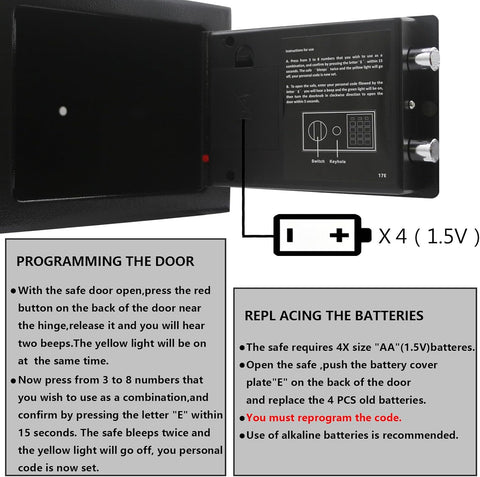 Yuanshikj Small Steel Security Safe Box with Keypad,Key;0.23 CuFt, Black