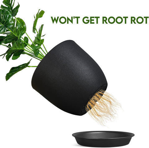 Ferlypote Plant Pots 8 Inch Set of 2, Flower Pots with Multi Mesh Drainage Holes, Planters for Indoor Outdoor Garden Plants and Flowers (Black)