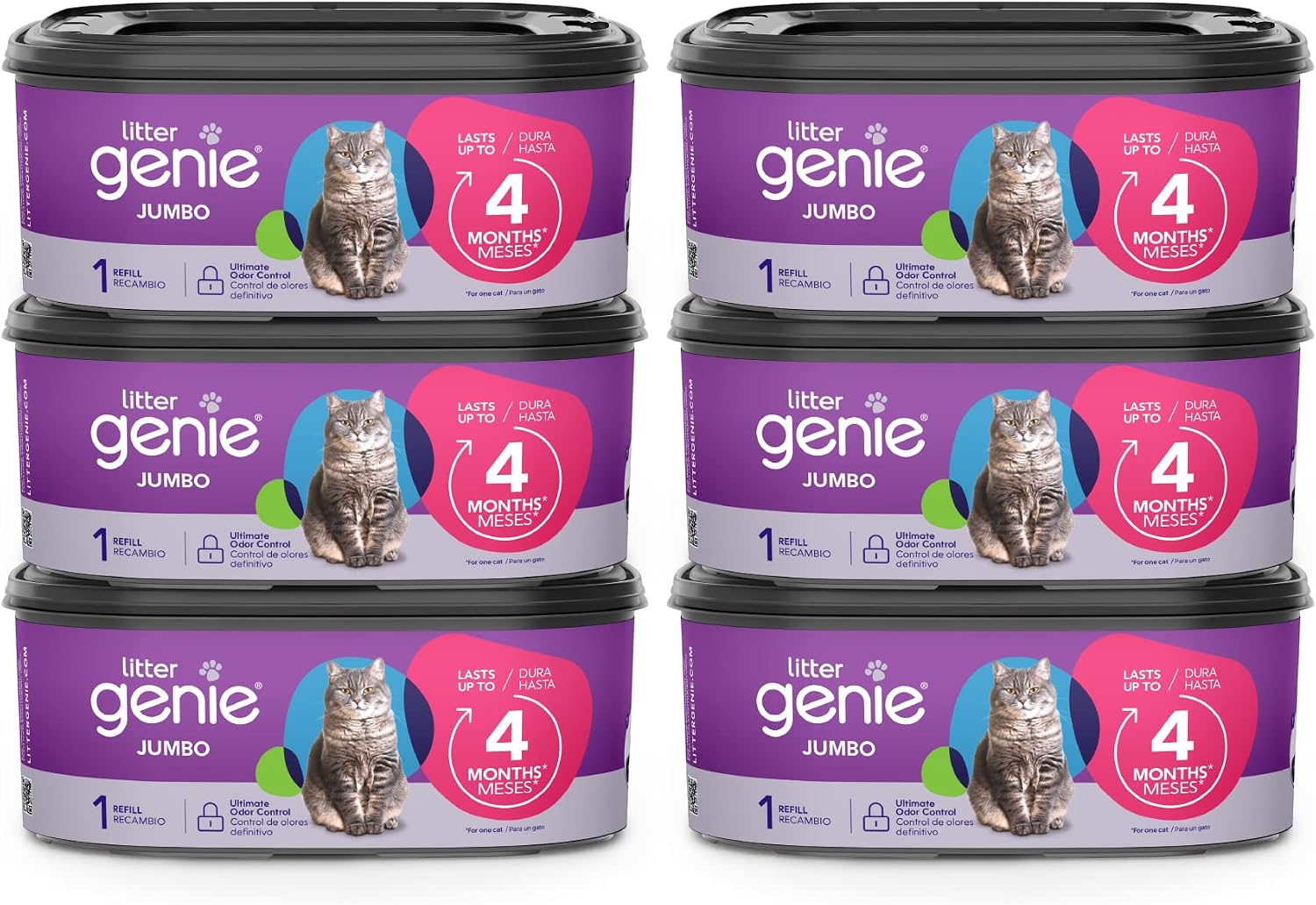 Litter Genie Jumbo Refill Bags, 6-Pack, 168 ft Continuous Film