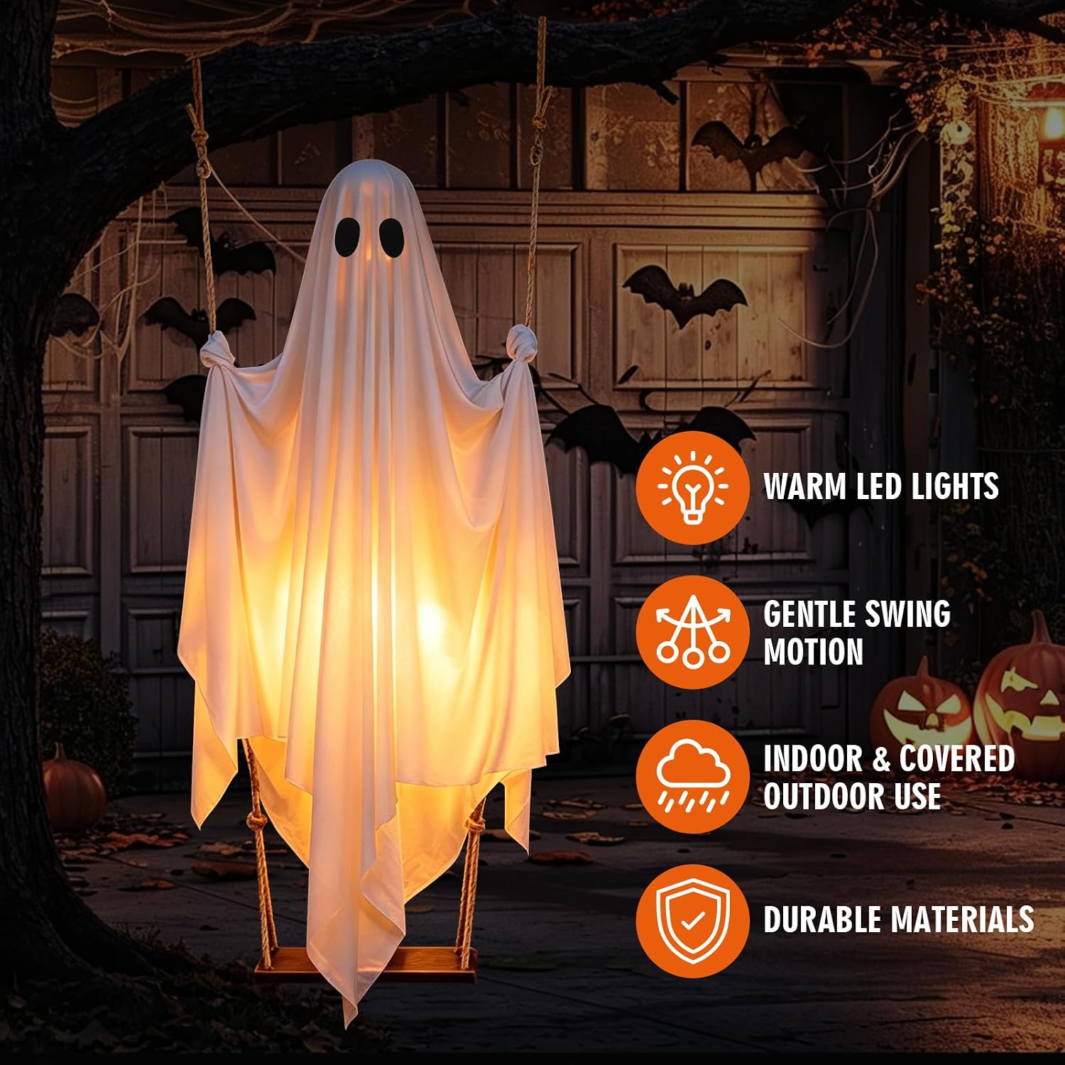 Halloween Hanging Ghost Decorations, 5FT Swinging Ghost with Remote Lights