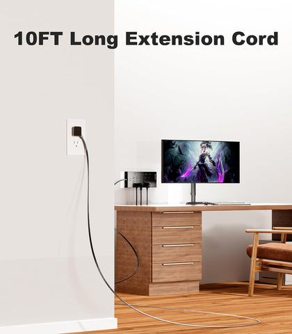 Surge Protector Power Strip 4800J, LeZone 10Ft Long Extension Cord Flat Plug, 20 Outlets 4 USB-A 4 USB-C Ports, Wall Mountable, Home Office Dorm Essentials, Black
