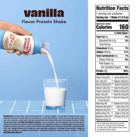 Premier Protein 30g High Protein Shake, Vanilla, 12 Pack