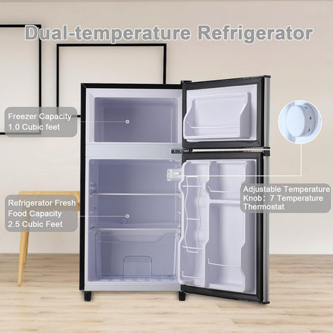 WANAI Compact Refrigerator 3.5 Cu.Ft, 2 Door Design,Adjustable Thermostat, Adjustable Removable Shelves Refrigerator Suitable for Dorm Garage and Office.
