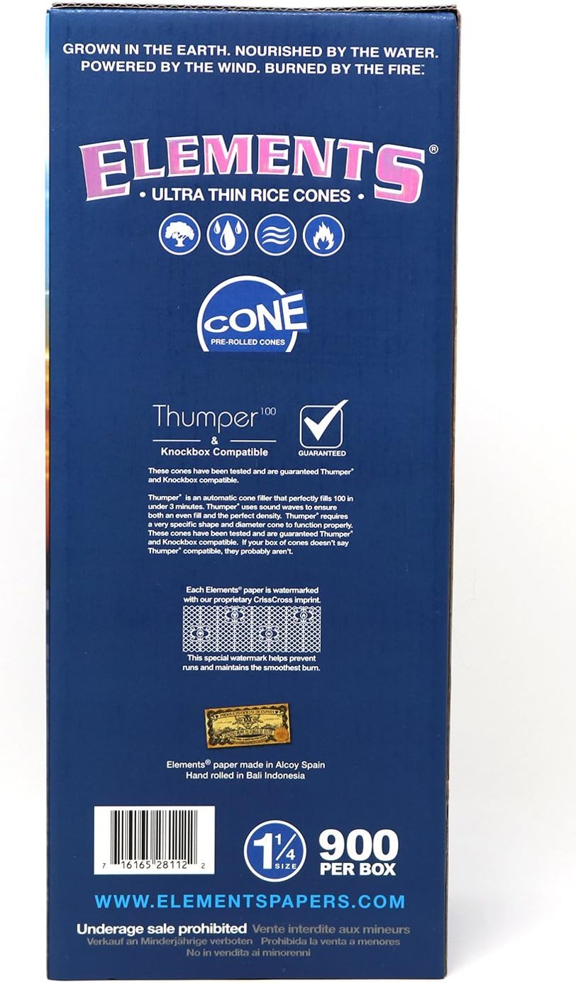 Elements 1 1/4 Rice Paper Pre-Rolled Cones (900 Pack)