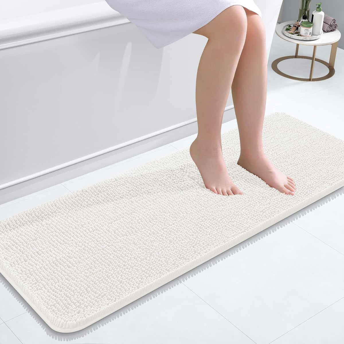 OLANLY Bathroom Runner Rugs 47x17, Extra Soft Absorbent Chenille Bath Rugs
