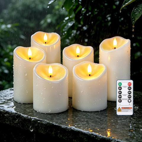 Raycare Outdoor Waterproof Flameless LED Pillar Candles with Remote Timer