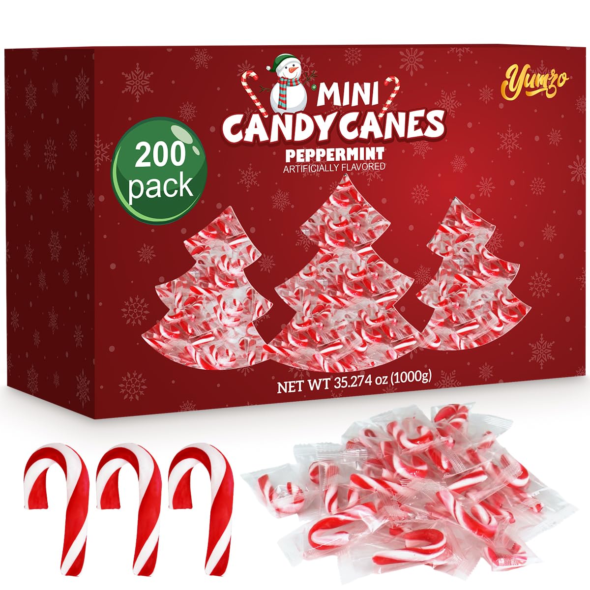 Christmas Mini Candy Canes Classic Red & White Peppermint Flavor, 200 Count