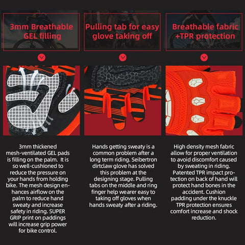 Seibertron Unisex BMX MX ATV MTB Racing Mountain Bike Bicycle Cycling Off-Road/Dirt Bike Gloves Road Racing Motorcycle Motocross Sports Gloves Touch Recognition Full Finger Glove