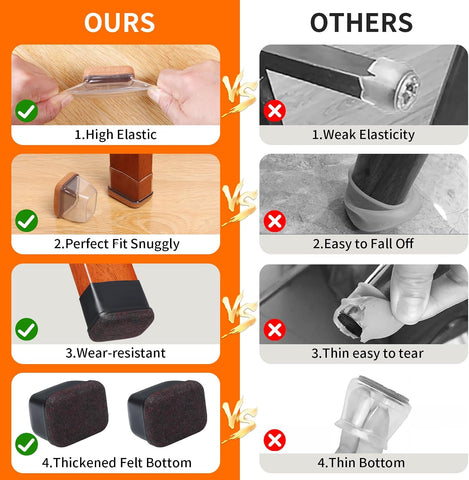 Ezprotekt 8 Pcs Rectangle Black Felt Chair Leg Floor Protectors for Hardwood Floors, Rectangle Silicone Chair Leg Caps, Furniture Leg Covers Cups for Chair Table (Fit L :1.3-1.7", W: 0.6-0.9")