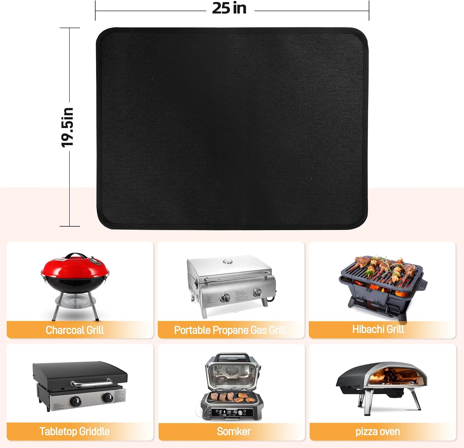 Heat Resistant Mats for Countertop fits Tabletop Grill, 25x19x0.04in, Black
