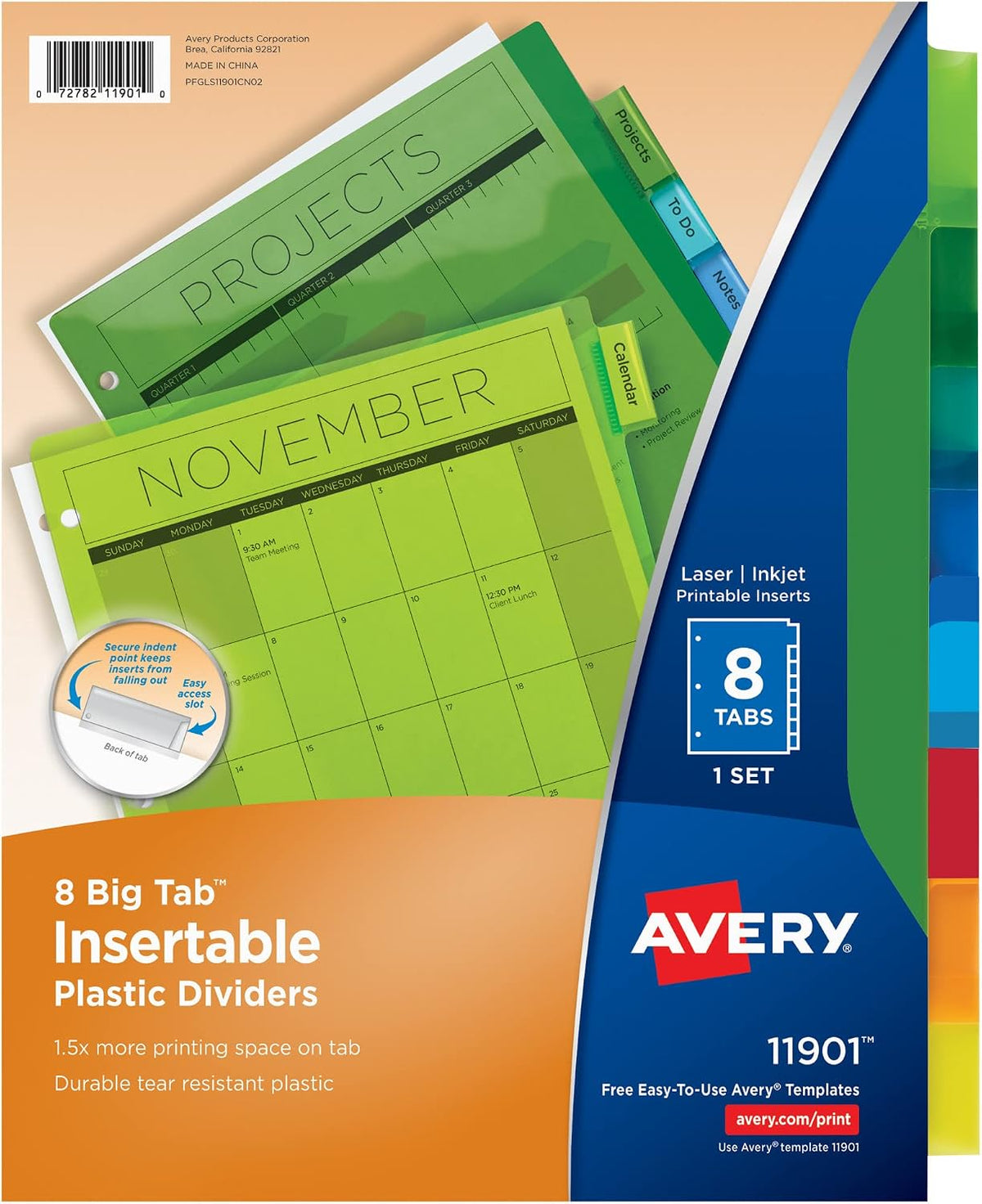 Avery Big Tab Insertable Plastic Dividers, 8-Tab, Multicolor, 1 Set